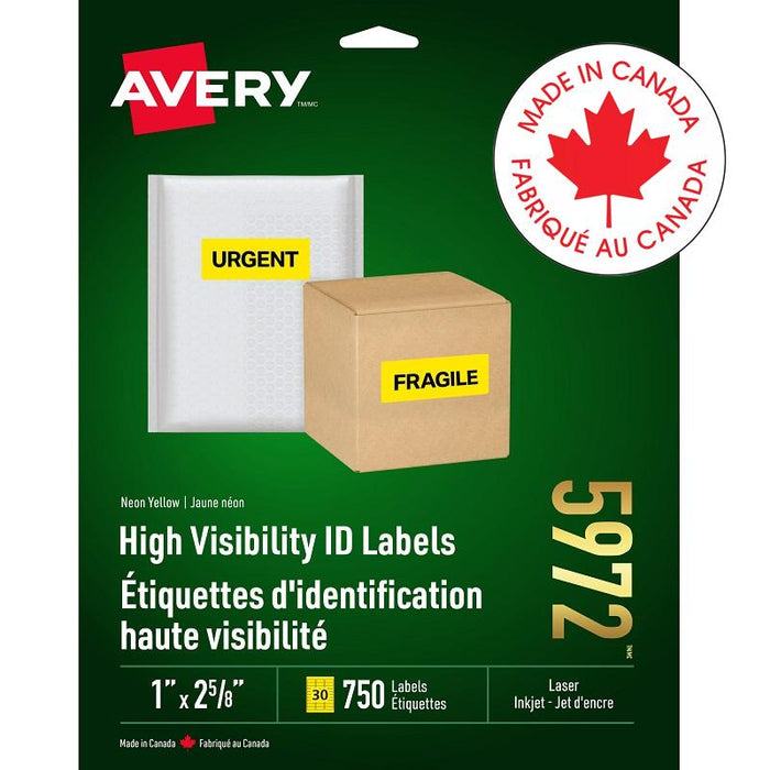 Labels-High Visibility 1X2-5/8 Neon Yellow 750/Pk