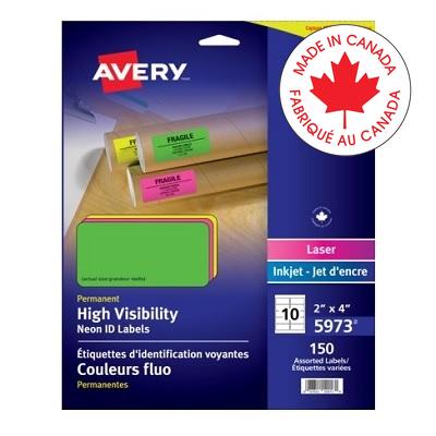 Labels-High Visibility 2X4 Neon Assorted 150/Pk