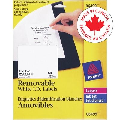 Labels-I.D. Removable 4X3-1/3 White 60/Pk