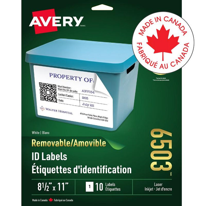 Labels-I.D. Removable 8.5X11 White 10/Pk