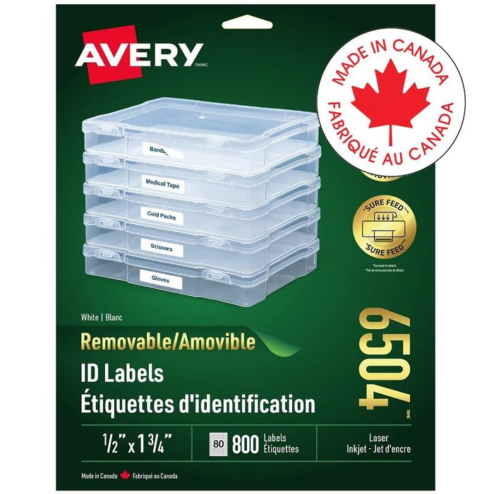 Labels-I.D. Removable 1-3/4X1/2 White 800/Pk