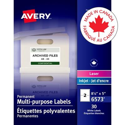 Labels-I.D. Permanent 8-1/8X5 White 30/Pk