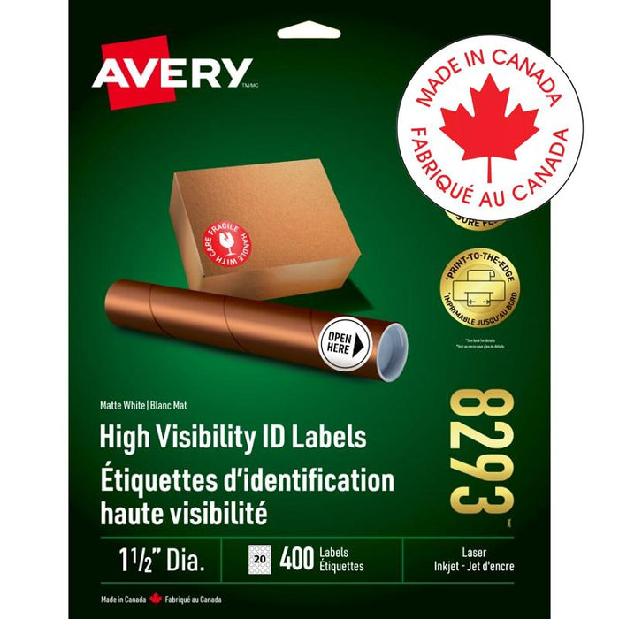 Labels-High Visibility 1-1/2" Round White 400/Pk