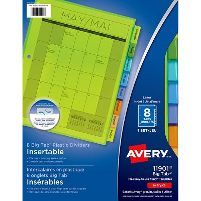 Index Dividers-Big Tab Insertable 8-Tab, Multi-Colour