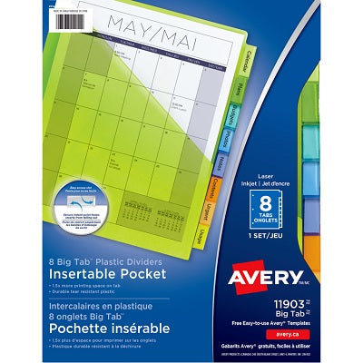 Index Dividers-Big Tab Insertable 8-Tab, Pocket Multi-Colour
