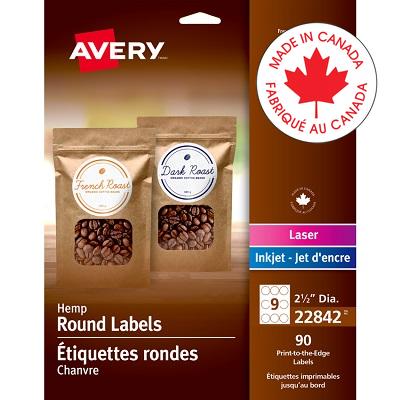 Labels-Business/Branding, Round 2-1/2" Hemp, Beige 90/Pack