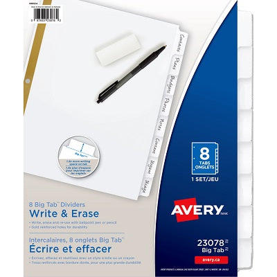 Index Dividers-Big Tab Write & Erase 8 Tab White