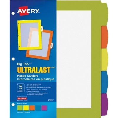 Index Dividers-Big Tab Ultralast Durable, 5 Tab Multi-Colour