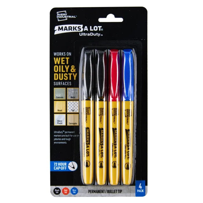 Marker-Permanent, Marks A Lot Ultraduty Bullet Tip Asst 4/Pk