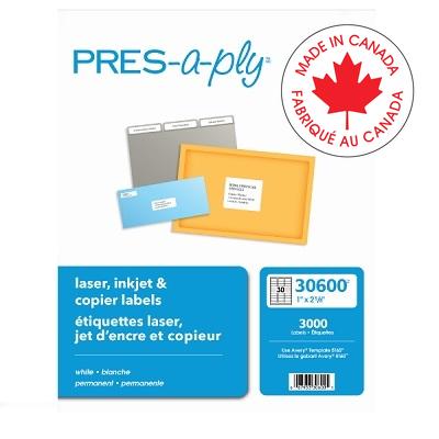 Labels-Rectangle Pres-A-Ply 1X2-5/8  3000/Box