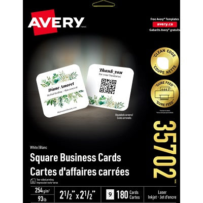 Business Cards-2-1/2 X 2-1/2 Clean Edge, 180/Pk