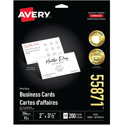 Business Cards-2X3-1/2 Clean Edge, White 200/Pk