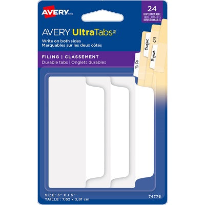 Index Tabs-Avery Filing Ultratabs White 24/Pk