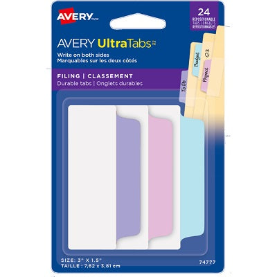 Index Tabs-Avery Filing Ultratabs Pastel 24/Pk