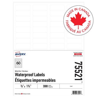 Labels-Waterproof 2/3" X 1-3/4" White, 3000/Pack