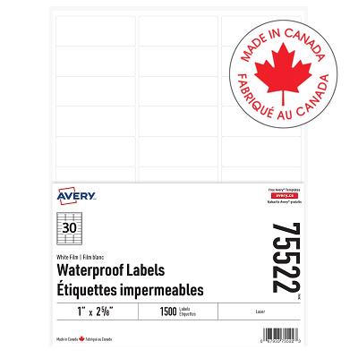 Labels-Waterproof 1" X 2-5/8" White, 1500/Pack