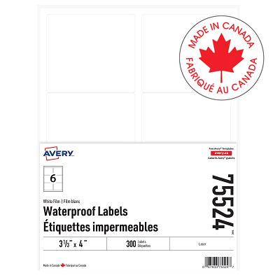 Labels-Waterproof 3-1/3" X 4" White, 300/Pack