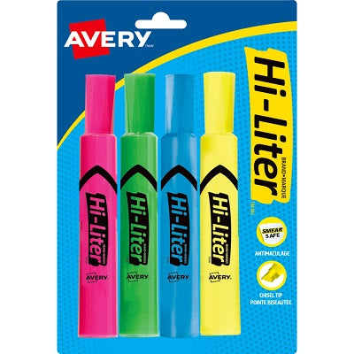Highlighter-Hi-Liter Chisel Tip, Yellow/ Green/ Blue/ Pink