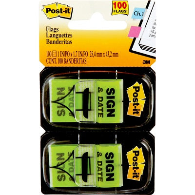 Flags-Post-It, Sign And Date 1" X 1-11/16" Green 2 Pads/Pack
