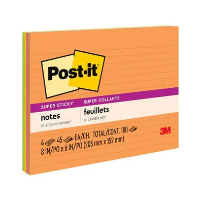 Notes-Post-It, Super Sticky Meeting 8X6 Lined Energy Boost