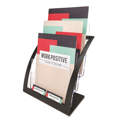 Literature Holder-Magazine,3 Tiered Pockets, Black