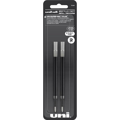 Pen Refill-Uni 207 Gel Plus 0.7Mm, Black 2/Pack