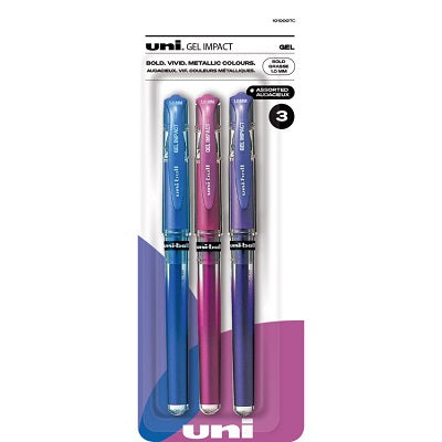 Pen-Stick, Uni Gel Impact, 1.0Mm Metallic Colours 3/Pk