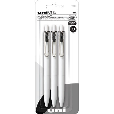 Pen-Retractable, Uni One Gel, 0.7Mm Black 3-Pack