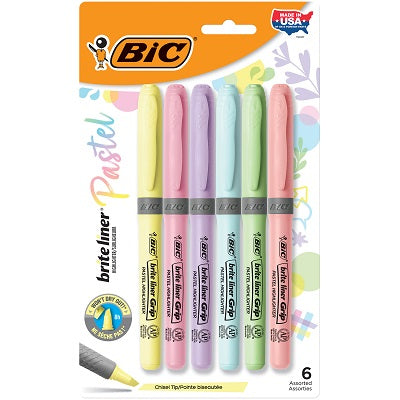 Highlighter-Brite Liner Grip, 6 Assorted Pastels Gbldp61