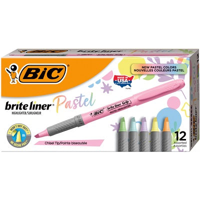 Highlighter-Brite Liner Grip, 12 Assorted  Pastels Gbld11