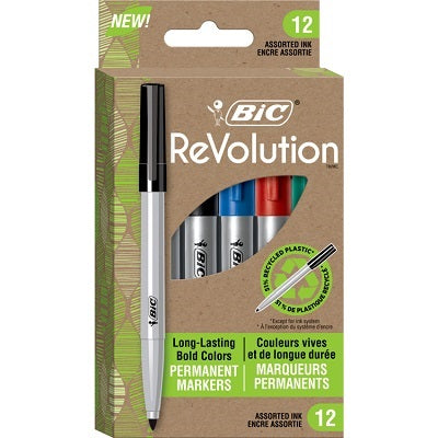 Marker-Permanent, Bic Revolution, Assorted 12/Pack   -Pmer12