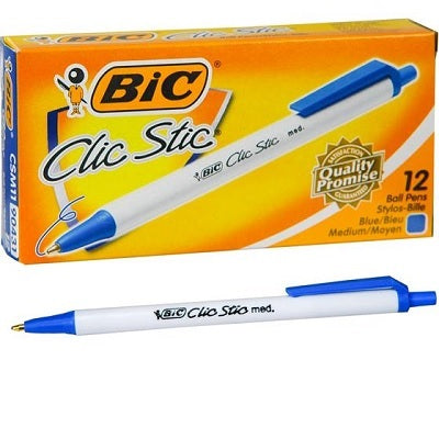Pen-Retractable, Clic Stic Ballpoint, Medium Blue -Csm11