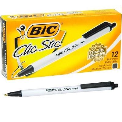 Pen-Retractable, Clic Stic Ballpoint, Medium Black Csm11 12/