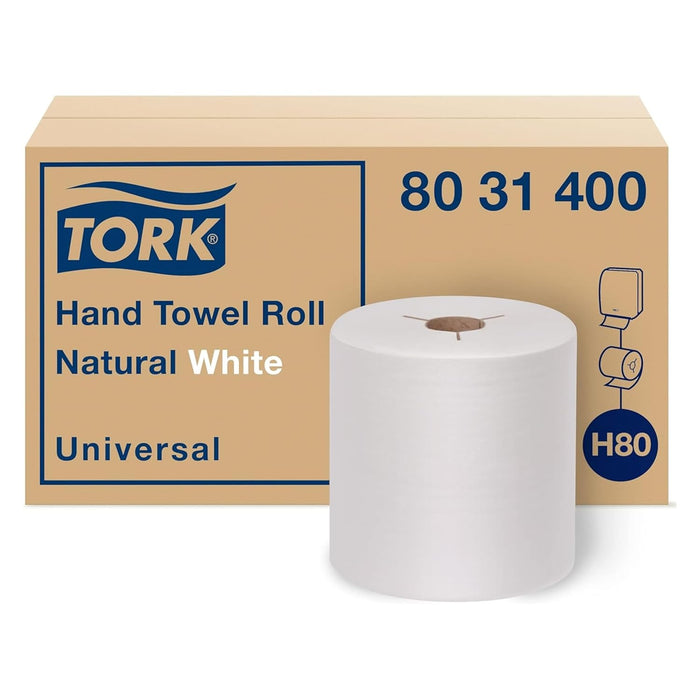 Tork 8031400 Universal Paper Hand Towel Roll, Y-Notch, 1-Ply, 8.0" Width x 800' Length, White (Case of 6 Rolls, 800 Feet per Roll, 4,800 Feet per Case)