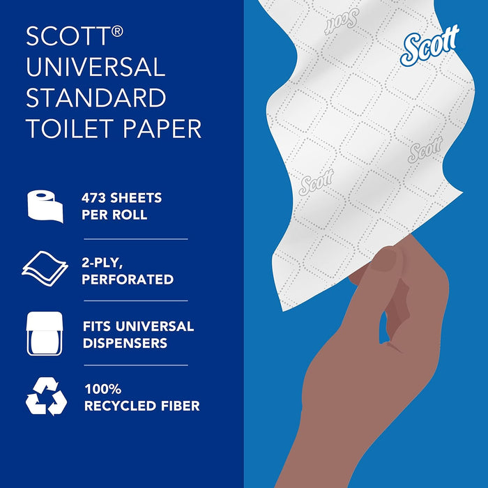 Scott® Professional 100% Recycled Fiber Standard Roll Toilet Paper (13217), with Elevated Design, 2-Ply, White, Individually Wrapped Rolls, (473 Sheets/Roll, 80 Rolls/Case, 37,840 Sheets/Case)