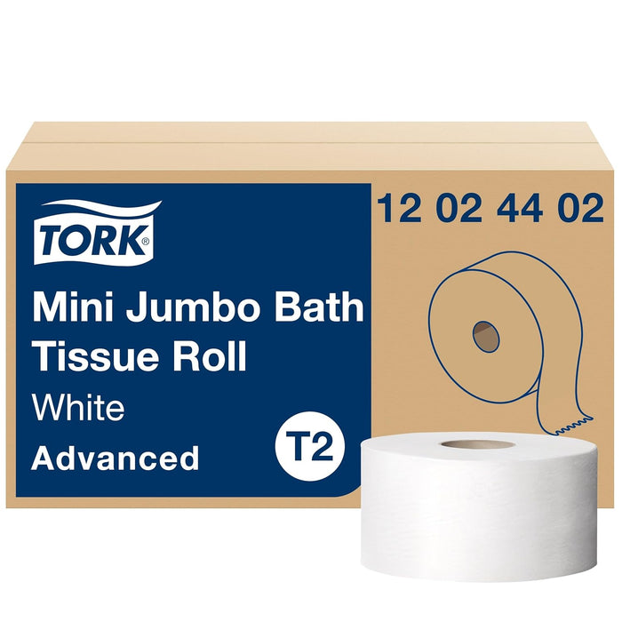 Tork Advanced 12024402 Mini Jumbo Bath Tissue Roll, 2Ply, 7.36 Inch Diameter, 3.55 Inch Width 751 Inch Length, White (Case of 12 Rolls)