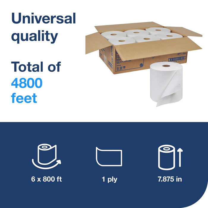 Tork Universal RB8002 Hardwound Paper Roll Towel, 1-Ply, 7.87" Width x 800' Length, White (Case of 6 Rolls, 800 per Roll, 4,800 Feet)