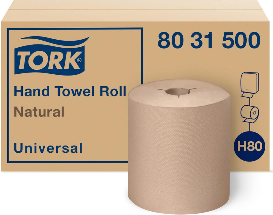 Tork 8031500 Universal Paper Hand Towel Roll, Y-Notch, 1-Ply, 8.0" Width x 630' Length, Natural (Case of 6 Rolls, 630 Feet per Rolls, 3,780 Feet per Case
