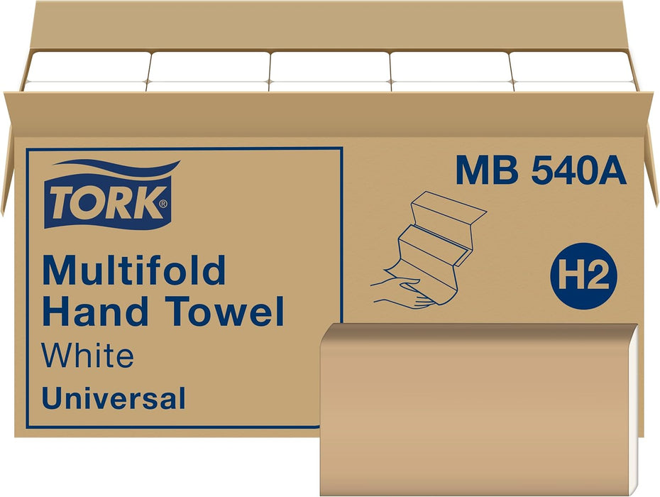 Tork Universal MB540A Multifold Paper Hand Towel, 1-Ply, 9.5" Width x 9.13" Length, White, (Case of 16 Packs, 250 per Pack, 4,000 Towels)