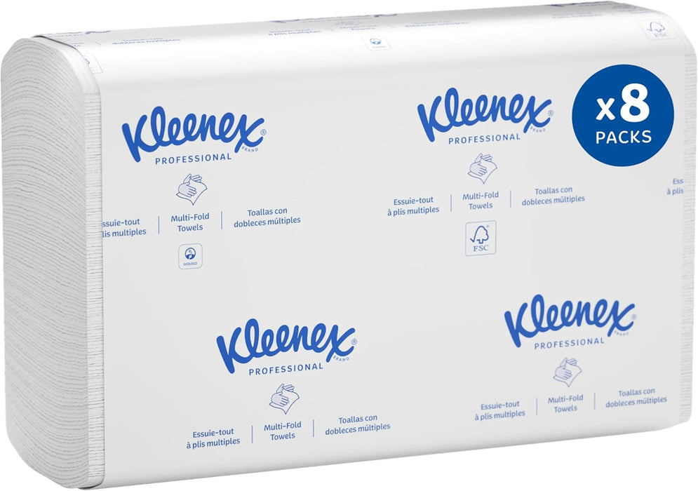 Kleenex Professional Multifold Paper Towels (02046), White, 8 Packs/Convenience Case, 150 Tri Fold Paper Towels/Pack, 1,200 Towels/Case