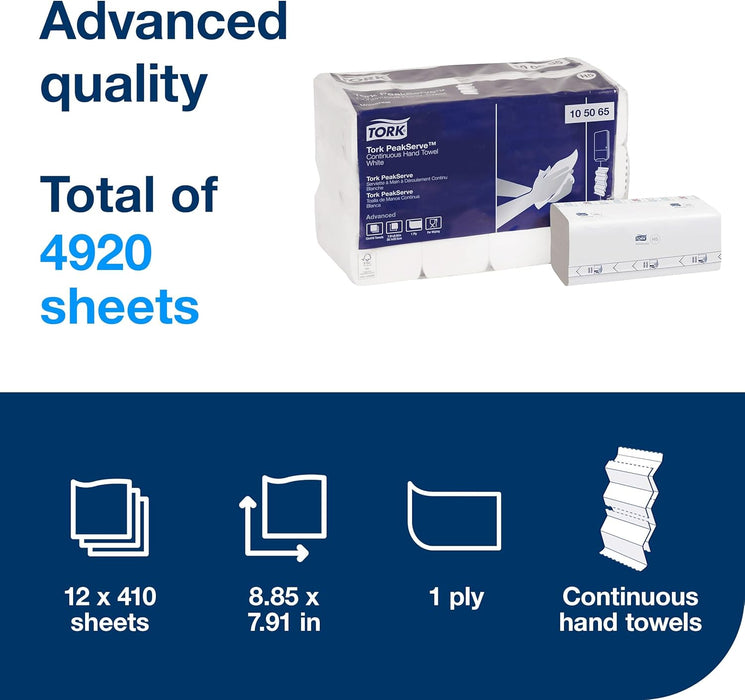 Tork PeakServe® Continuous™ Paper Hand Towels, White, H5 Advanced, 4,920 Sheets, 105065
