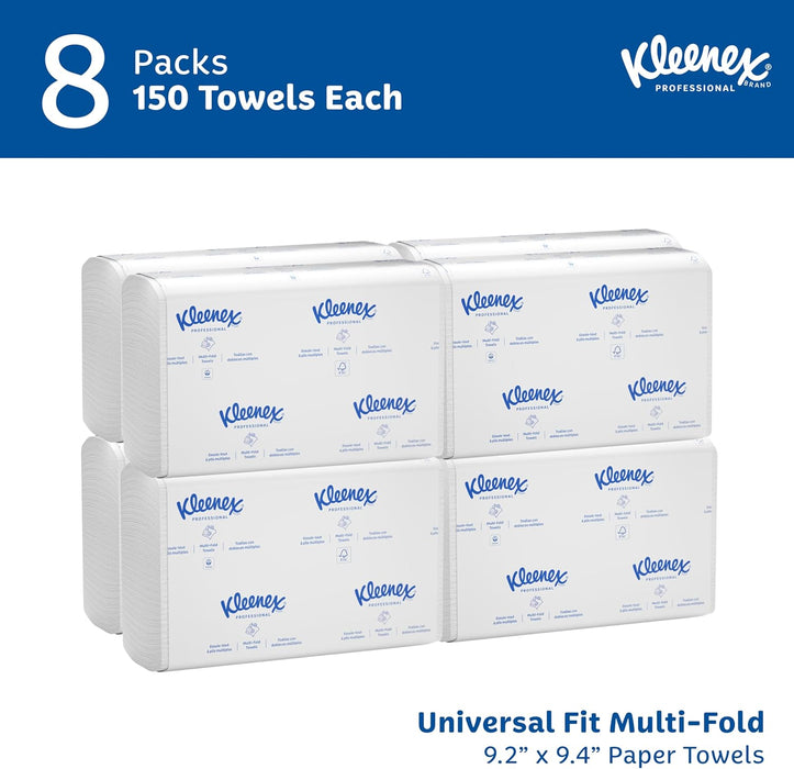Kleenex Professional Multifold Paper Towels (02046), White, 8 Packs/Convenience Case, 150 Tri Fold Paper Towels/Pack, 1,200 Towels/Case