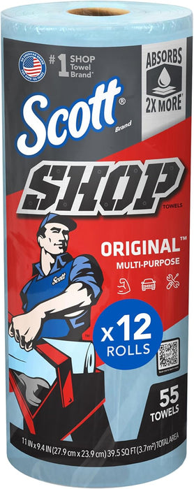 Scott® Shop Towels Original (75147), Blue, (55 Towels/Roll, 12 Rolls/Case, 660 Towels/Case)