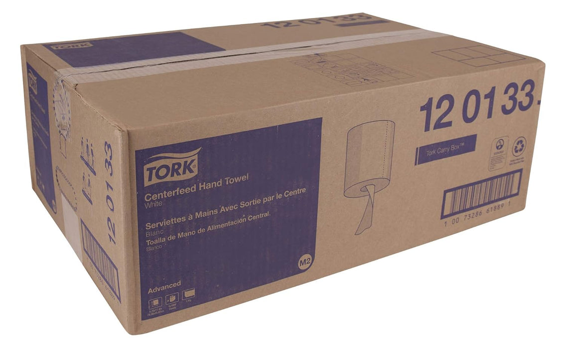 Tork Advanced 120133 Centerfeed Hand Towel, 1-Ply, 8.25" Width x 11.8" Length, White (Case of 6 Rolls, 1,000 per Roll, 6,000 Towels) for use with Tork 559020A or 559028A