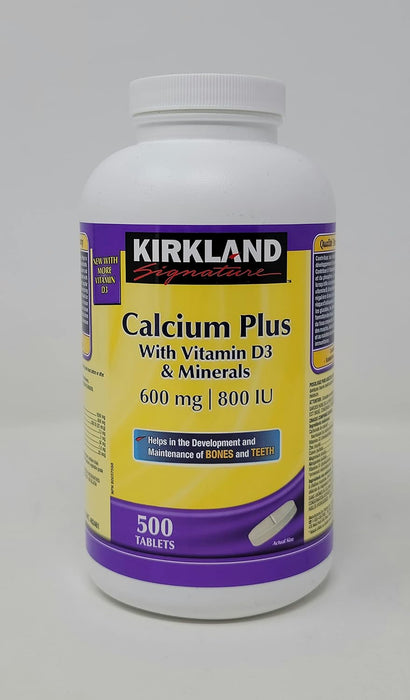 kirkland Signature Calcium Plus with Vitamin D3 & Minerals, 600mg/800IU, 500 tabs