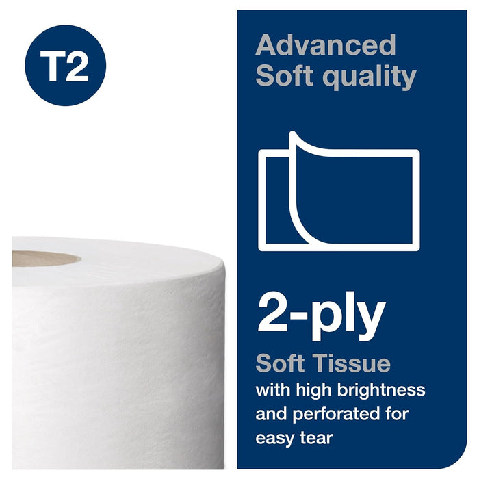 Tork Advanced 12024402 Mini Jumbo Bath Tissue Roll, 2Ply, 7.36 Inch Diameter, 3.55 Inch Width 751 Inch Length, White (Case of 12 Rolls)