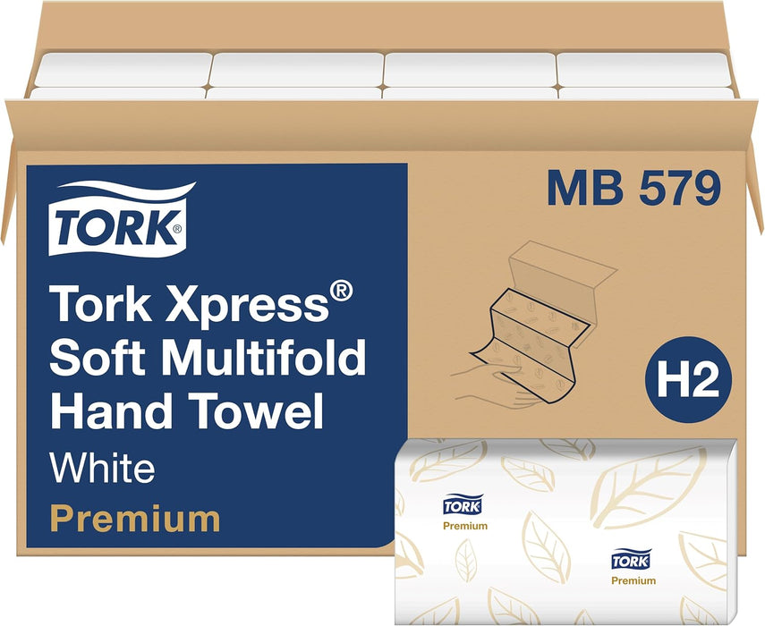 Tork Premium MB579 Soft Xpress Multifold Paper Hand Towel, 3-Panel, 2-Ply, 9.125" Width x 9.5" Length, White (Case of 16 Packs, 135 per Pack, 2.160 Towels)