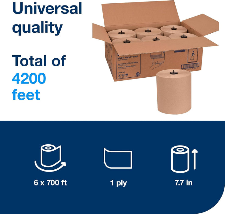 Tork 290088 Universal Single-Ply Hand Roll Towel, Natural (Pack of 6)