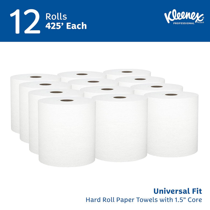 Kleenex® Universal Hard Roll Paper Towels (01080), 1.5" Core, with Premium Absorbency Pockets™, White, (12 Rolls/Case, 425'/Roll, 5,100'/Case)