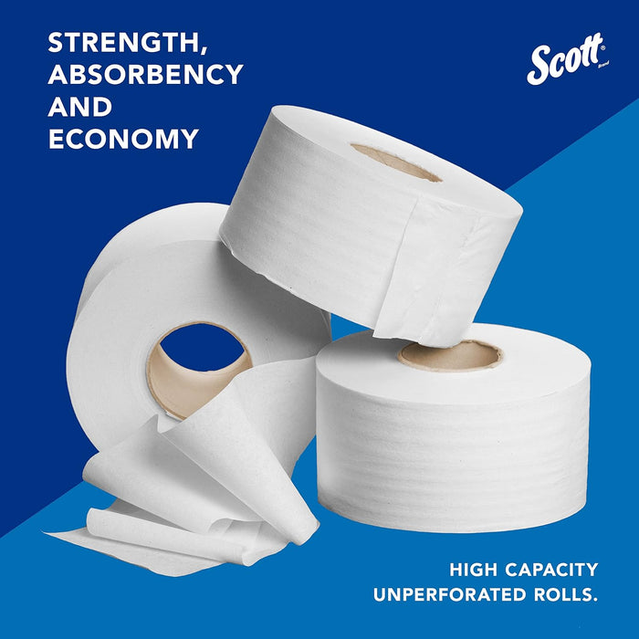 Scott Professional High-Capacity Jumbo Roll Toilet Paper, Bulk (07805), 2-Ply, White, Non-Perforated (12 Rolls at 1,000' Each, 12,000'/Case)